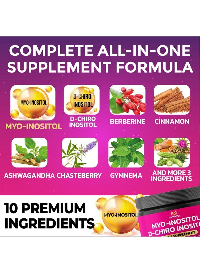 BMVINVOL BMVINVOL Inositol Supplement - Myo-Inositol and D-Chiro Inositol Ideal 40:1 Ratio - Plus Berberine, Cinnamon, Ashwagandha + 5 More - 120 Capsules - Image 3