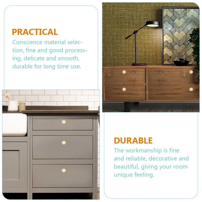 Hexagon Solid Brass Drawer Pulls Brushed Gold Cabinet Knobs 1 1 10 Inch For Dresser Vanity - Image 5