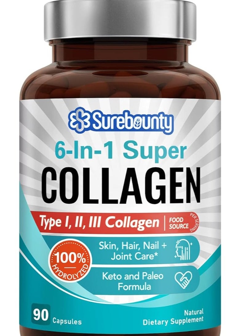 مكملات ببتيدات الكولاجين الفائقة للنساء والرجال، نوع 90 كبسولة