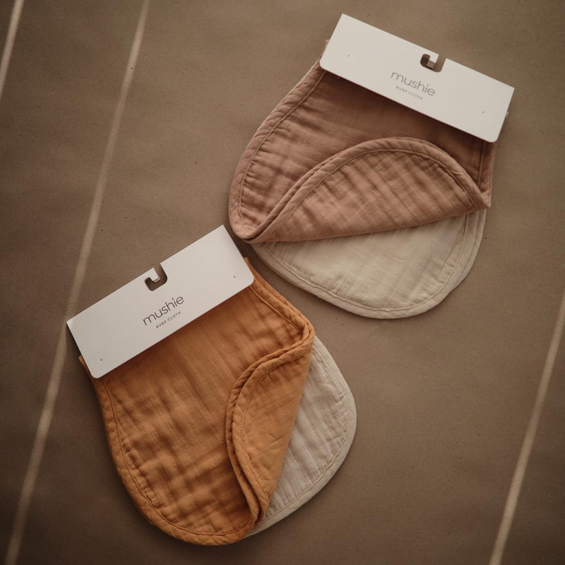 mushie Muslin Baby Burp Cloths | 100% Organic Cotton, Set of 2 (Blush/Fog) - Image 4