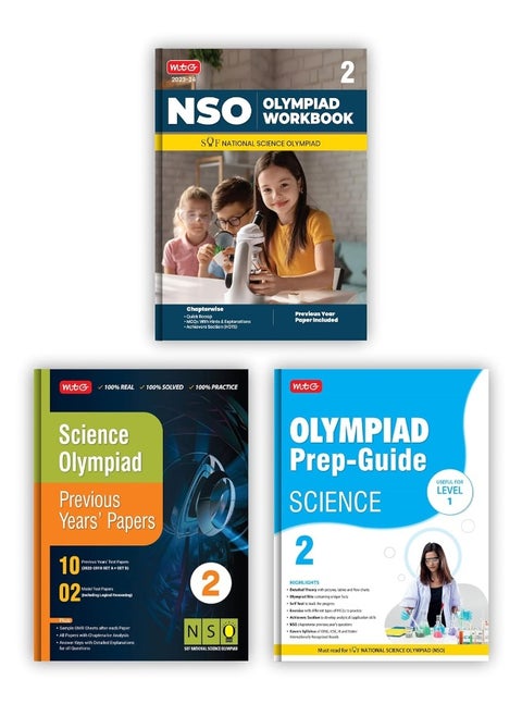 MTG National Science Olympiad (NSO) Workbook, Prep-Guide & Previous Years Papers with Self Test Paper Class 2 - SOF Olympiad Books For 2023-24 Exam (Set of 3 Books)