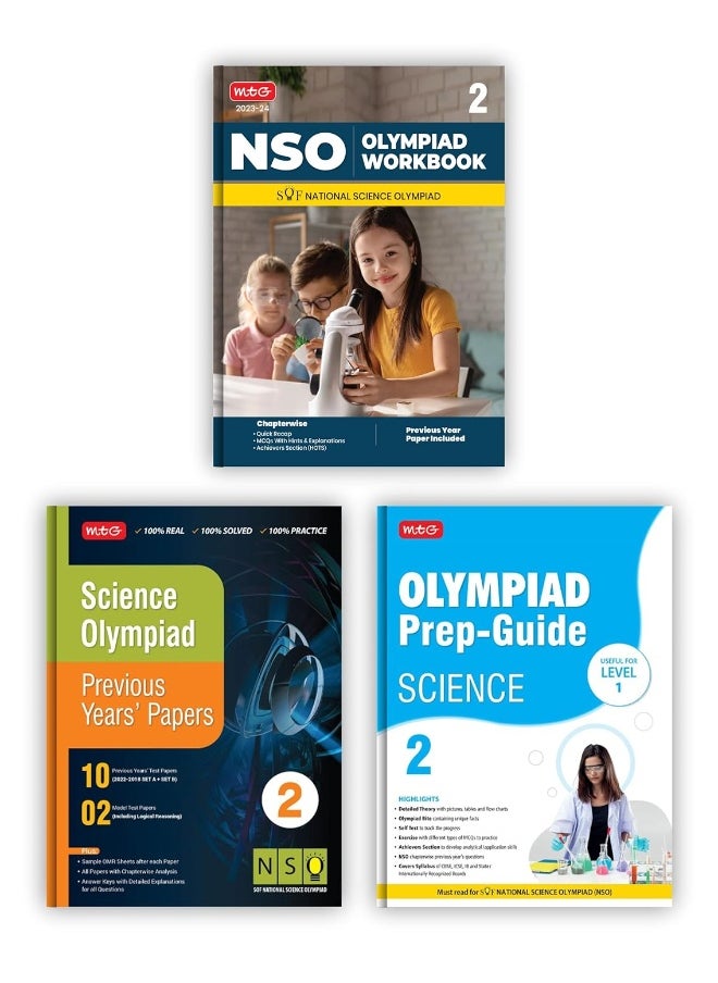 null - MTG National Science Olympiad (NSO) Workbook, Prep-Guide & Previous Years Papers with Self Test Paper Class 2 - SOF Olympiad Books For 2023-24 Exam (Set of 3 Books) - Image 1