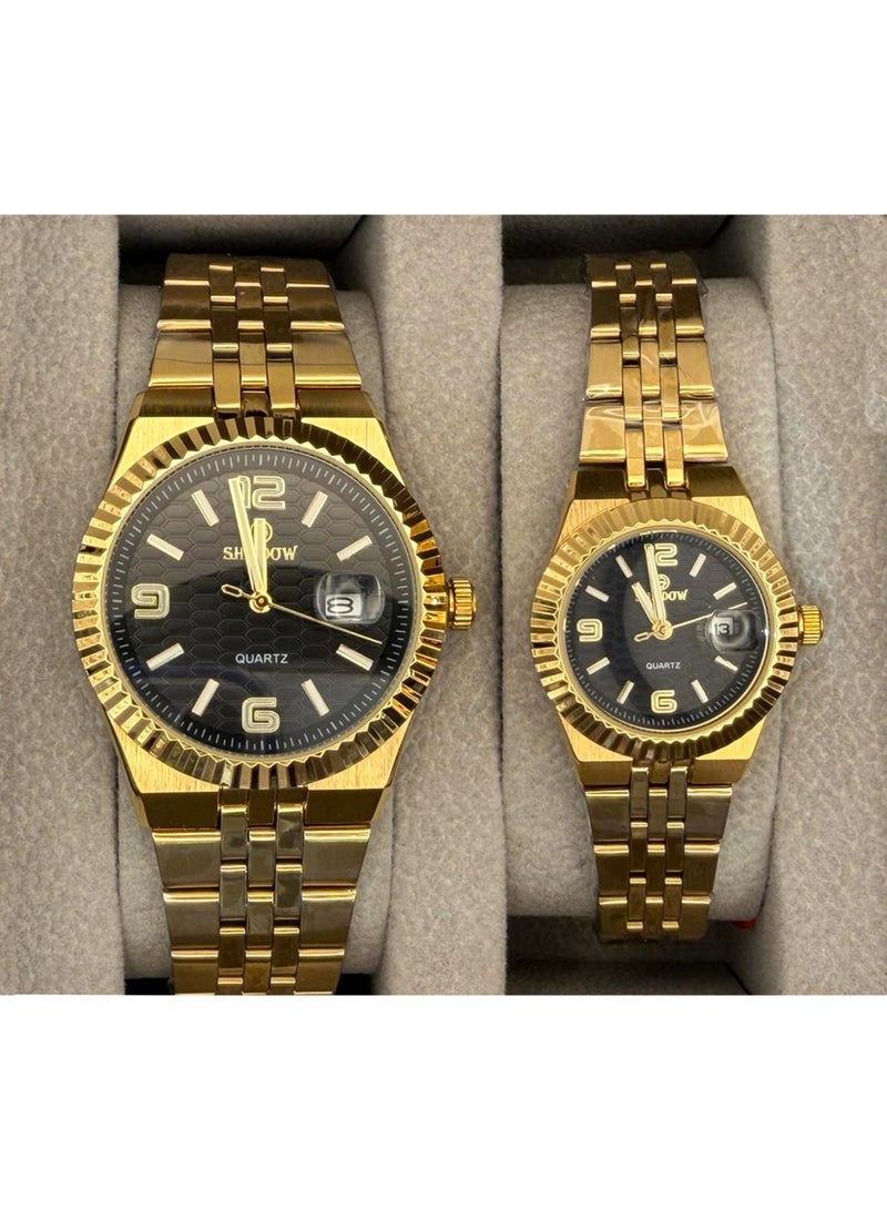 SHADOW Luxury Couple Watch Set - Matching Stainless Steel Quartz Wristwatches with Date Window - Image 1