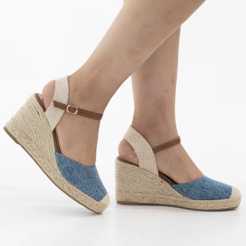 Lamaraparis HITOMI ESPADRILLE WOVEN CLOSED TOE 8CM WEDGE HEEL SANDALS BLUE