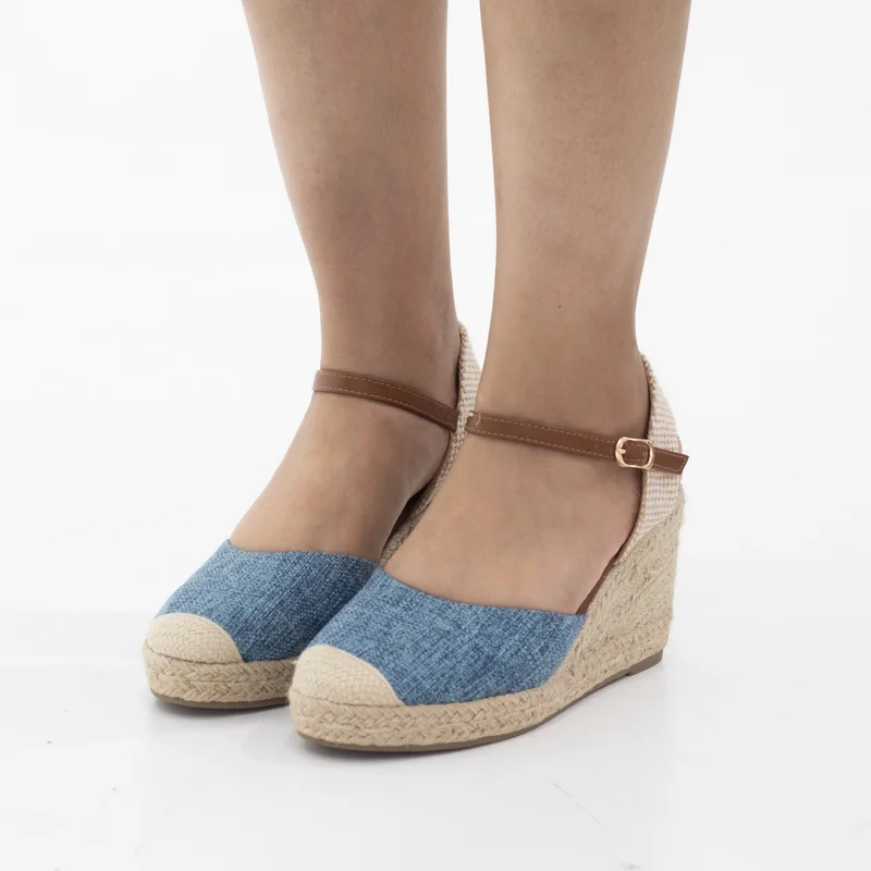 Lamaraparis HITOMI ESPADRILLE WOVEN CLOSED TOE 8CM WEDGE HEEL SANDALS BLUE