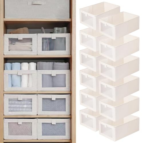 Pradnel Linen Closet Organizers And Storage 12 Pack Closet Storage Bins Linen Closet Baskets for Closet Organization Foldable Closet Organizer Bins with Clear Window For Organizing Clothing Jeans Shelves - Image 1