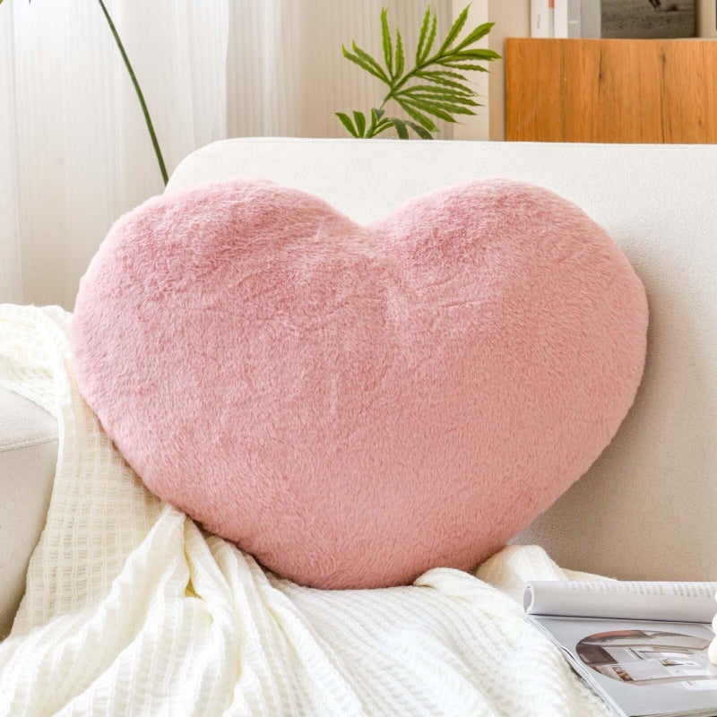 XVTRU Dusty Pink Heart Pillows Cute Heart Decorative Pillow Heart Shaped Throw Pillows for Bed Faux Rabbit Fur Plush Hoom Decor Pillow Cushion for Chair Sofa Living Room Mini 129 x 98