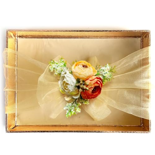 ADIKALA Net Band Flower Bunch Set for Wedding Packing, Gift Tray Decoration, DIY Crafts, Pack of 6 (Peach D2) - Image 3