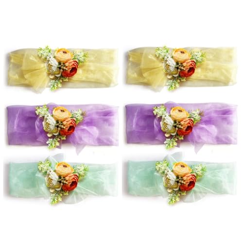 ADIKALA Net Band Flower Bunch Set for Wedding Packing, Gift Tray Decoration, DIY Crafts, Pack of 6 (Peach D2) - Image 1