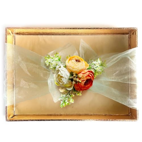 ADIKALA Net Band Flower Bunch Set for Wedding Packing, Gift Tray Decoration, DIY Crafts, Pack of 6 (Peach D2) - Image 4