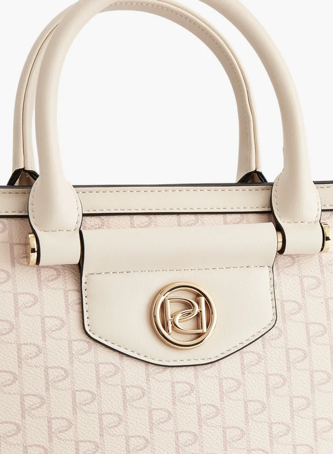 Paprika Monogram Print Tote Bag with Double Handle and Zip Closure