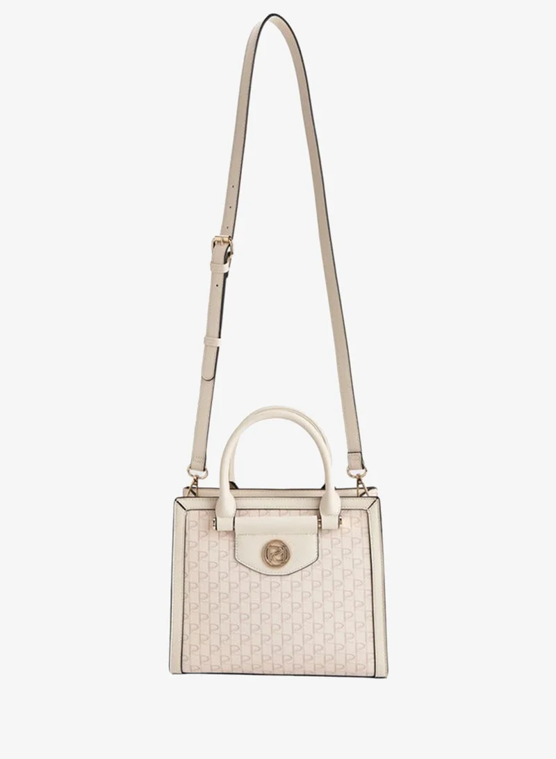 Paprika  Monogram Print Tote Bag with Double Handle and Zip Closure for Women | Best Price UAE