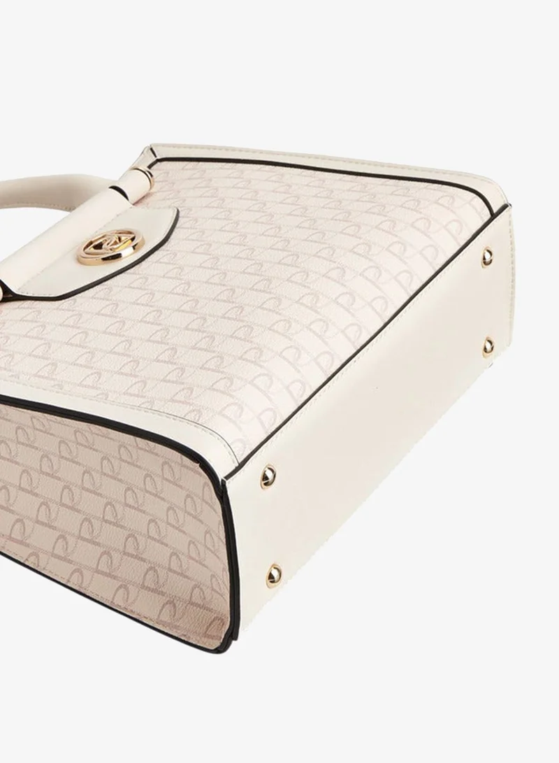 Paprika  Monogram Print Tote Bag with Double Handle and Zip Closure for Women | Best Price UAE