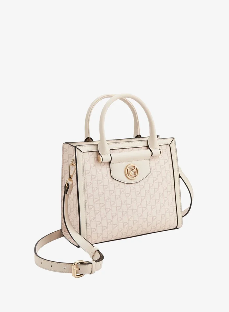 Paprika  Monogram Print Tote Bag with Double Handle and Zip Closure for Women | Best Price UAE