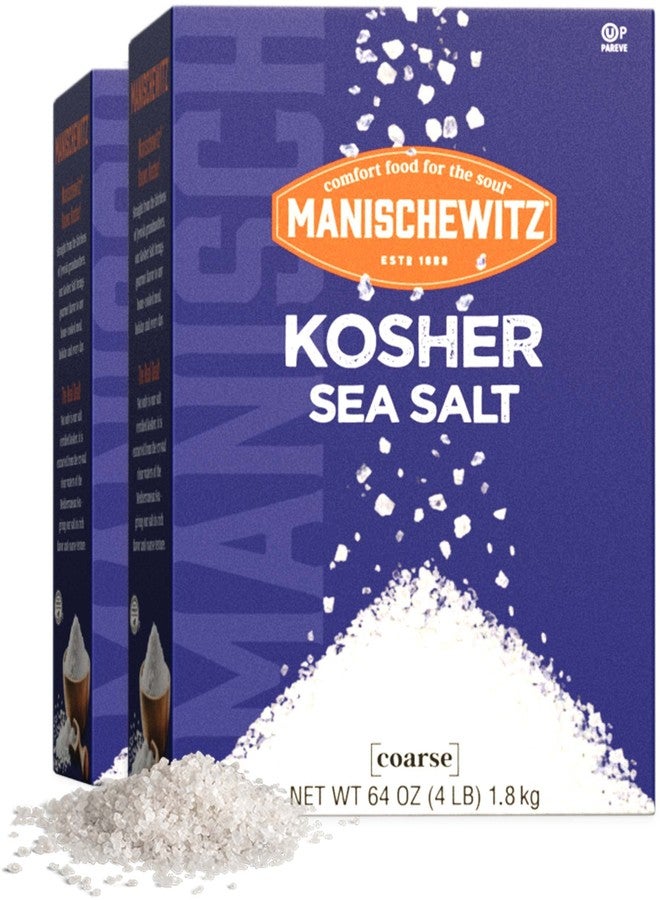 Manischewitz Natural Bulk Kosher Salt, 4lb (2 Pack) 100% Coarse Sea Salt from Sicily Italy | Iodine Free | No Additives or Fillers | The Perfect Salt Grinder Refill | 25% more than 3lb Kosher Salt Box - Image 1