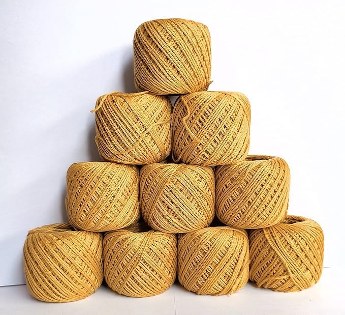 Generic mahadevv Embroidery Material Crochet Cotton Thread Yarn for Knitting and Craft Making Combo Pack of 10 Roll (Golden 103L)  - Image 1