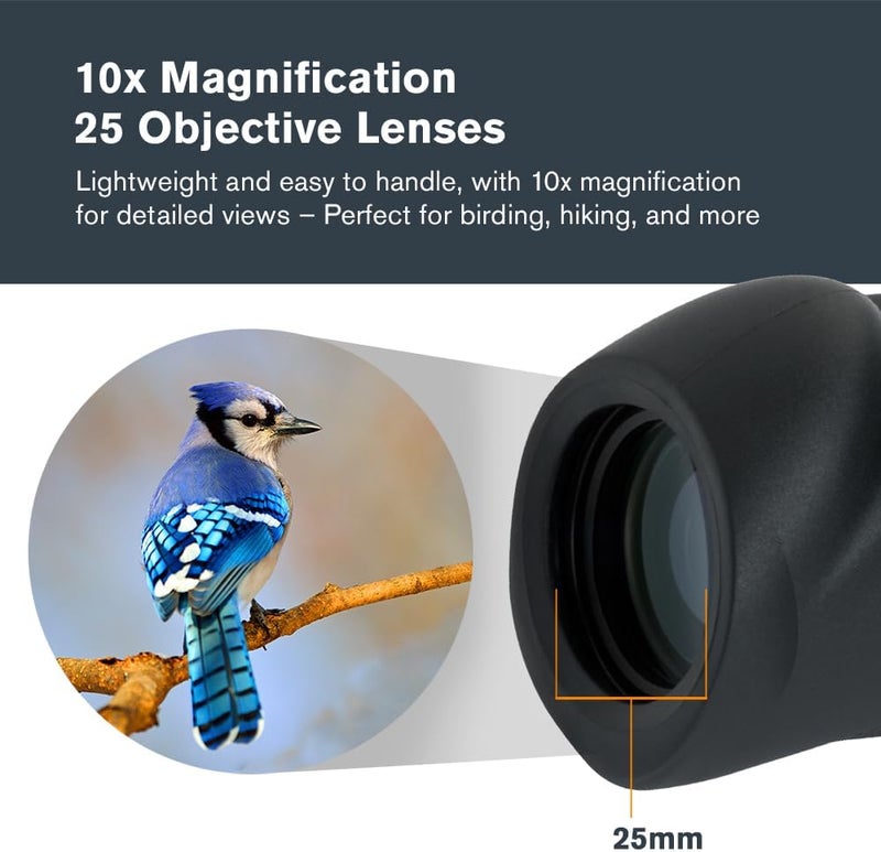 Celestron منظار طبيعة 10x25 - مثالي للمشي ومشاهدة الحياة البرية - عدسات متعددة الطلاء - عدسة هدف 25 مم - منشور BaK-4 - كؤوس عين قابلة للدوران - مقاوم للماء والضباب - Image 2