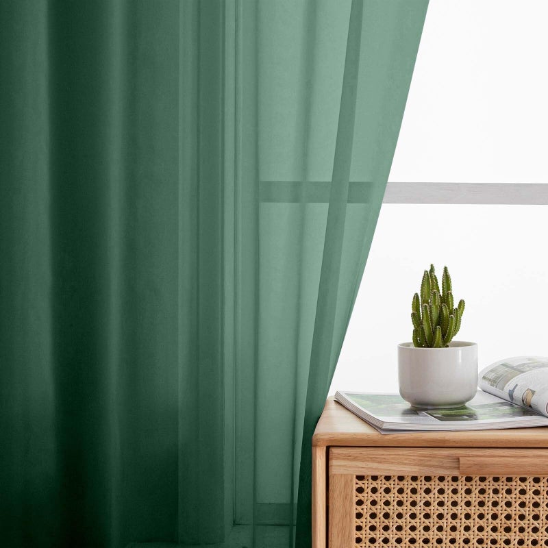 WelvetBLK Hunter Green Sheer Curtains 84 Inches Long 2 Panels, Soft Airy Light Filtering Curtains for Bedroom Living Room, Rod Pocket Privacy Drapes Window Treatments, Hunter Green, Total Wide 84 Inch - Image 3