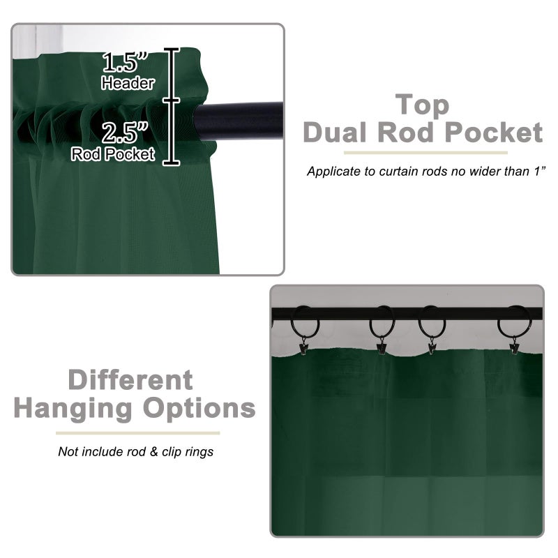WelvetBLK Hunter Green Sheer Curtains 84 Inches Long 2 Panels, Soft Airy Light Filtering Curtains for Bedroom Living Room, Rod Pocket Privacy Drapes Window Treatments, Hunter Green, Total Wide 84 Inch - Image 4