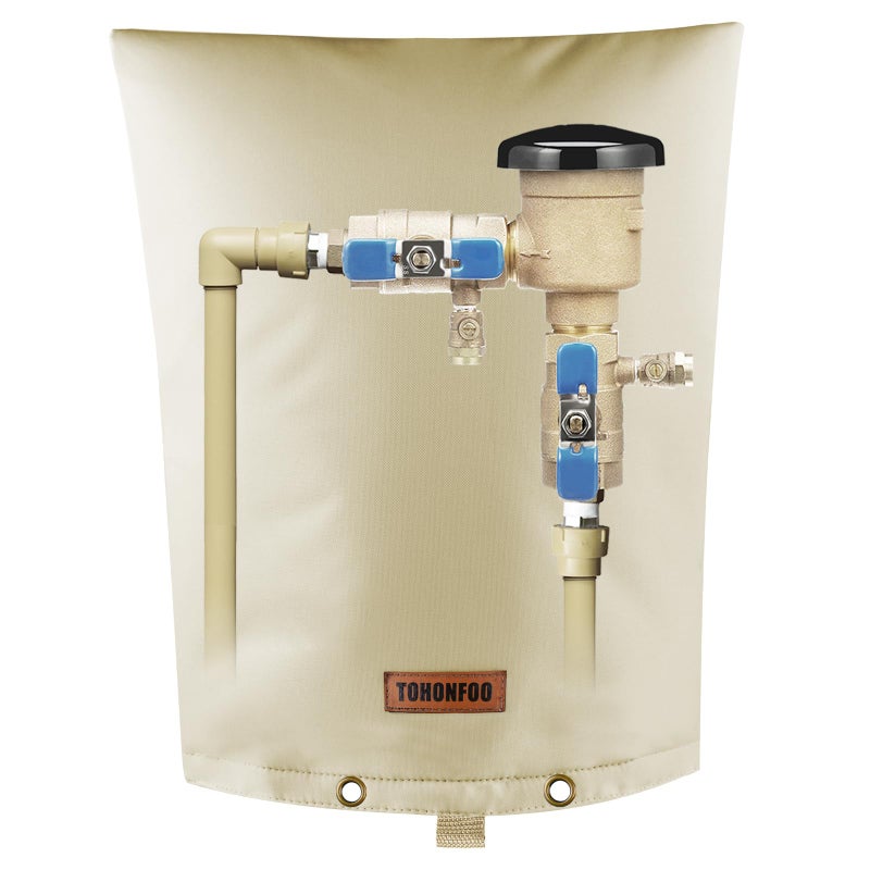 TOHONFOO Backflow Preventer Pipe Insulation Cover (5Â°F) - Irrigation Sprinkler Valve Insulated Pouch - Water Well Pump Cover - Sturdy 5 Layers for Winter Freeze Protection, 16" W x 20" H, Beige - Image 1