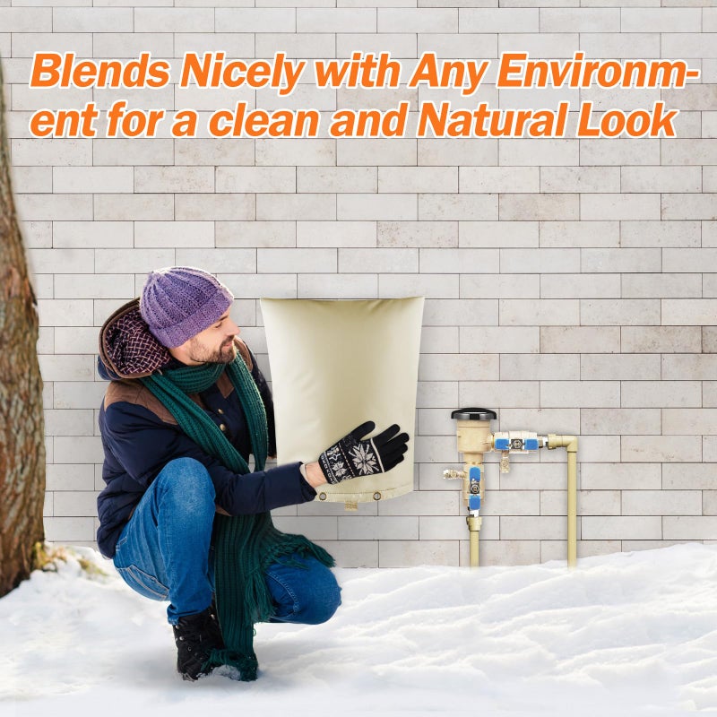 TOHONFOO Backflow Preventer Pipe Insulation Cover (5Â°F) - Irrigation Sprinkler Valve Insulated Pouch - Water Well Pump Cover - Sturdy 5 Layers for Winter Freeze Protection, 16" W x 20" H, Beige - Image 4