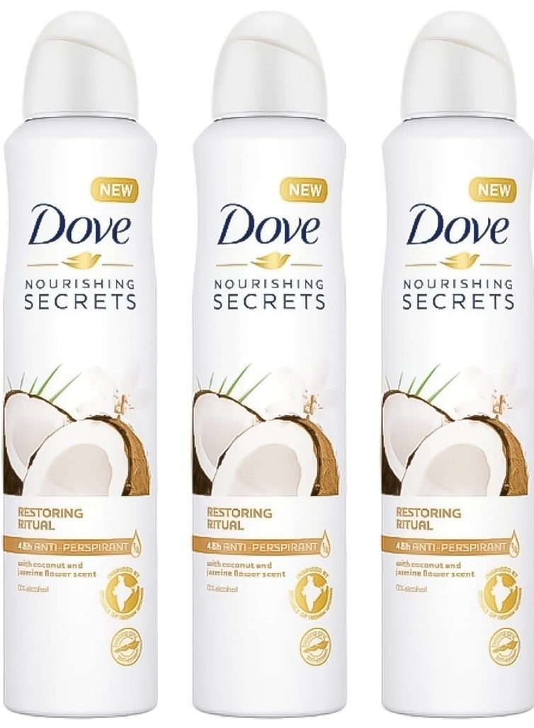 Dove Nourishing Secrets Coconut & Jasmine 3 x 250ml, Anti-Perspirant Spray Deodorant For Women - Image 1