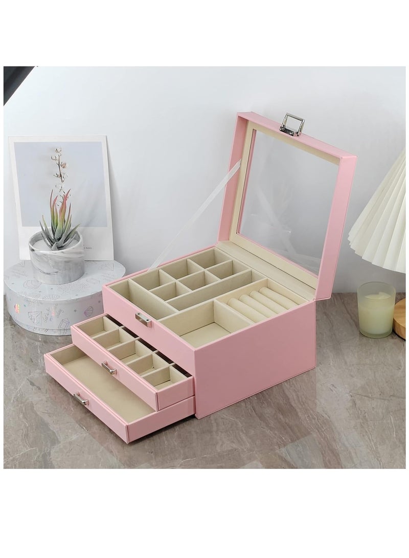 ALCOACH Jewelry Box with Clear Lid, 3 Layer Jewelry Organizer, Large Jewelry Storage Box L-I449 - Image 1