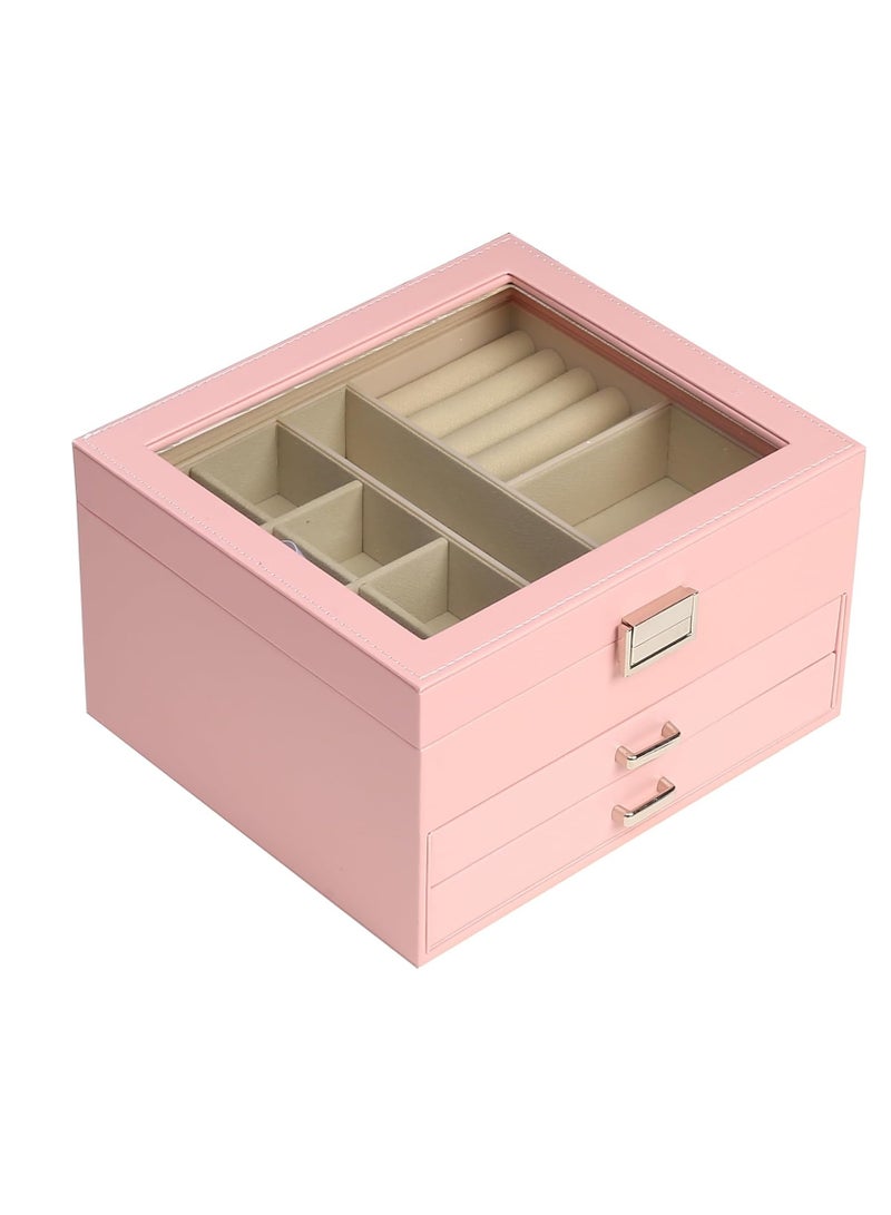 ALCOACH Jewelry Box with Clear Lid, 3 Layer Jewelry Organizer, Large Jewelry Storage Box L-I449 - Image 2