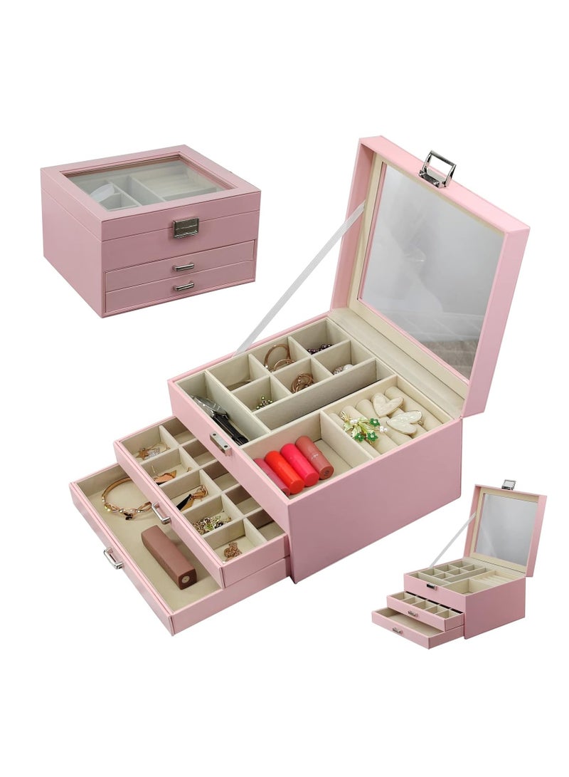 ALCOACH Jewelry Box with Clear Lid, 3 Layer Jewelry Organizer, Large Jewelry Storage Box L-I449 - Image 3
