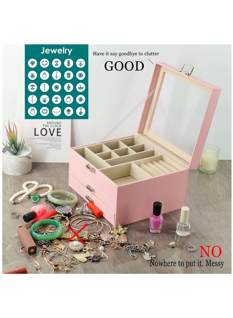 ALCOACH Jewelry Box with Clear Lid, 3 Layer Jewelry Organizer, Large Jewelry Storage Box L-I449 - Image 4