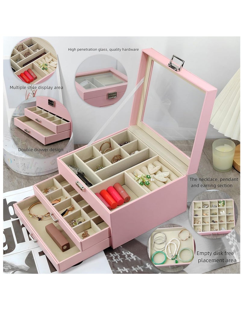 ALCOACH Jewelry Box with Clear Lid, 3 Layer Jewelry Organizer, Large Jewelry Storage Box L-I449 - Image 5