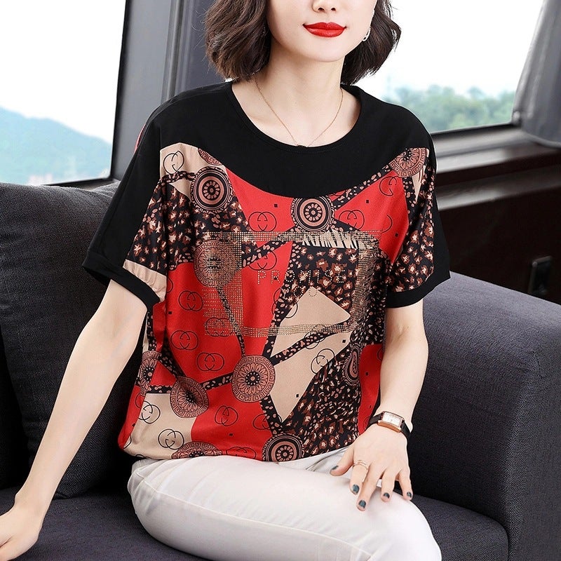Short-Sleeved T-Shirt Women'S Summer 2021 New Large Size Stylisch Middle-Aged Mother'S T-Shirt Loose Belly Covering Clothes Trendy - Image 2