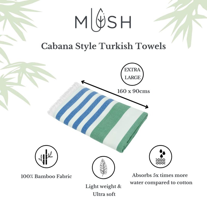 Mush 100% Bamboo Extra Large Towels For Bath || Ultra Soft, Absorbent, Quick Dry, Compact Cabana Styled Bath Towel For Men And Women For Daily Use, Beach, Pool, Gym (Blue & Green, 1), 250 TC - Image 4