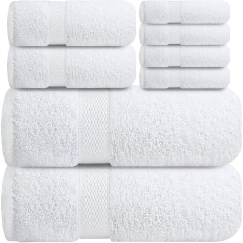 Premium Bath Towels Set - [Pack of 8] 100% Cotton Highly Absorbent 2 Bath Towels, 2 Hand Towels and 4 Washcloths - Hotel and Spa Quality Bath Towel for Bathroom White - Image 2