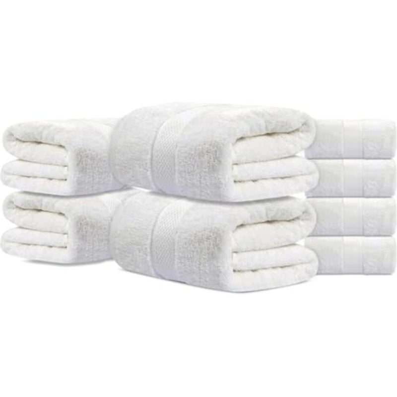 Premium Bath Towels Set - [Pack of 8] 100% Cotton Highly Absorbent 2 Bath Towels, 2 Hand Towels and 4 Washcloths - Hotel and Spa Quality Bath Towel for Bathroom White - Image 4