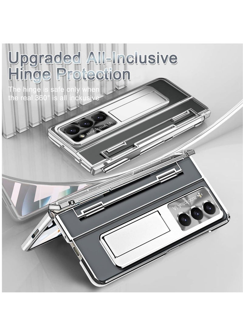 كابتن تيك Protective Case for Samsung Z Fold 5 - Compatible with S Pen & S Pen Holder & Kickstand, Stylish Gold Case with Pen Slot for Galaxy Z Fold 5 and Galaxy Z Fold 5 5G (Sliver) - Image 4