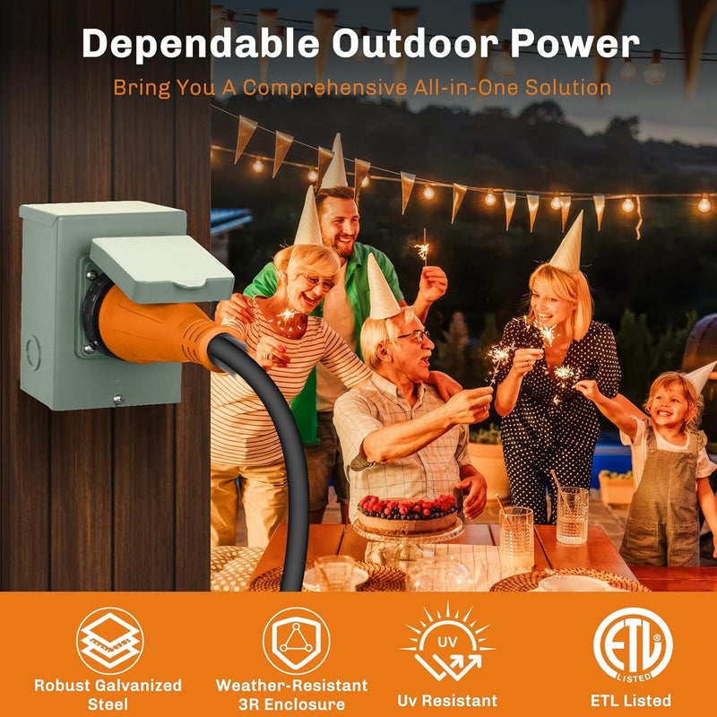 WELLUCK 50 Amp Generator Inlet Box - NEMA SS2-50P Power Inlet Box for 3R 3-Prong Generator Cord, 125/250V, 12500W Weatherproof Outdoor 50a Power Inlet Box - ETL Listed, Best Partner in Emergencies - Image 3