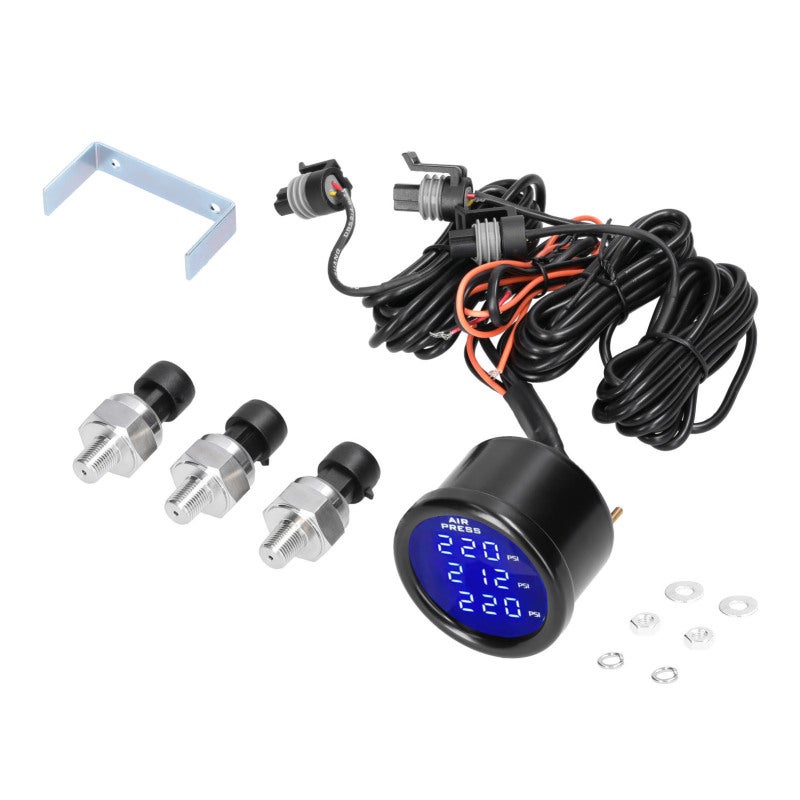 Air Pressure Gauge 0-220PSI LED Triple Digital Display Air Suspension Gauge - 1/8" NPT Sensitive Sensor Air Pressure Display Meter for 12/24V Vehicles - Image 1