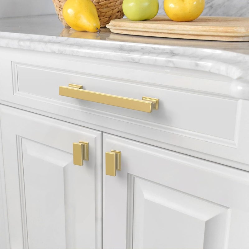 Amerdeco 10 Pack Brushed Gold Cabinet Knobs 1.46 Inch(37mm) Single Hole Cabinet Handles Rectangle Dresser Knobs Drawer Knob for Bathroom Cabinets - Image 3