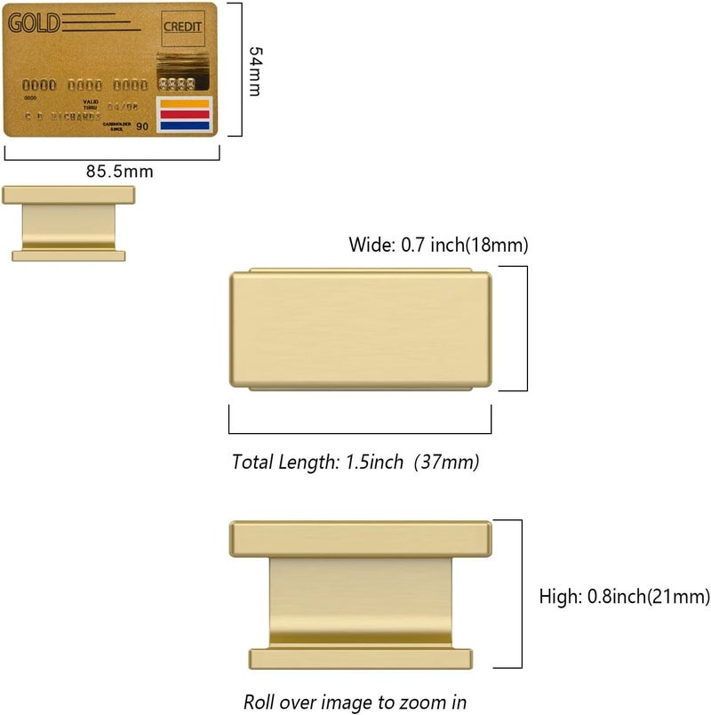 Amerdeco 10 Pack Brushed Gold Cabinet Knobs 1.46 Inch(37mm) Single Hole Cabinet Handles Rectangle Dresser Knobs Drawer Knob for Bathroom Cabinets - Image 5