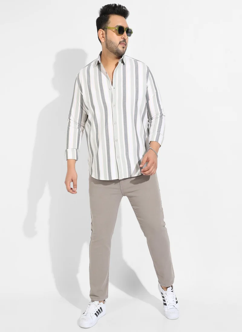 Instafab Plus Instafab Plus Men's Multitrack Striped Button Up Shirt