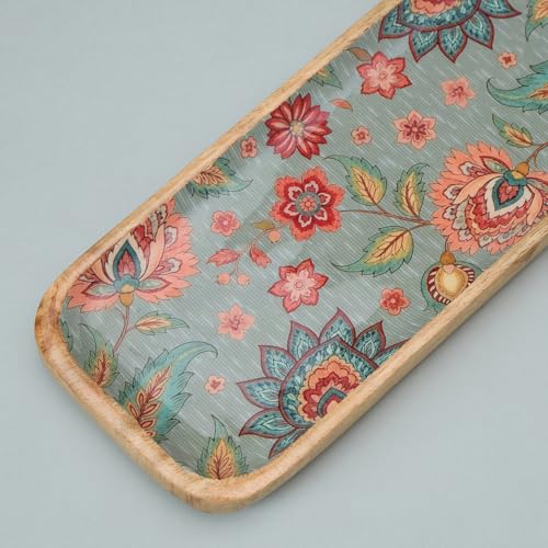 SAAGA Canary Enamelled Mango Wood Serving Platter - 11.5 x 5 Inch Rectangular Handcrafted Tray | Stylish Wooden Serveware for Kitchen & Dining - Image 2