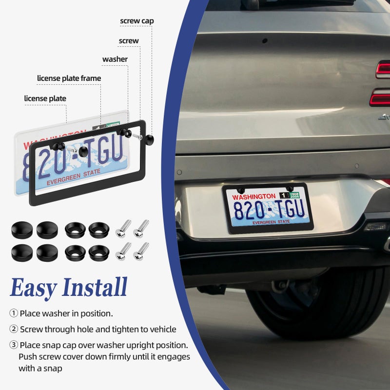 OKLPF 2 Pack Black License Plate Frame, Black Aluminum License Plate Cover, Matte License Plate Front and Rear 2 Packs. (2 Holes), Come with Screw Cap, Screw,Washer - Image 4