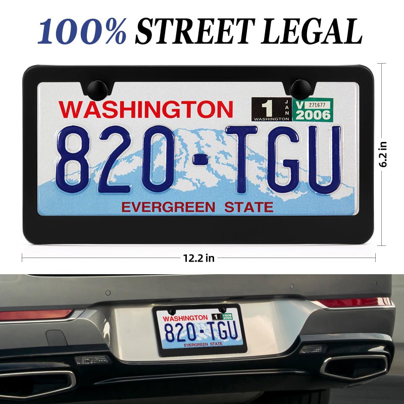 OKLPF 2 Pack Black License Plate Frame, Black Aluminum License Plate Cover, Matte License Plate Front and Rear 2 Packs. (2 Holes), Come with Screw Cap, Screw,Washer - Image 2
