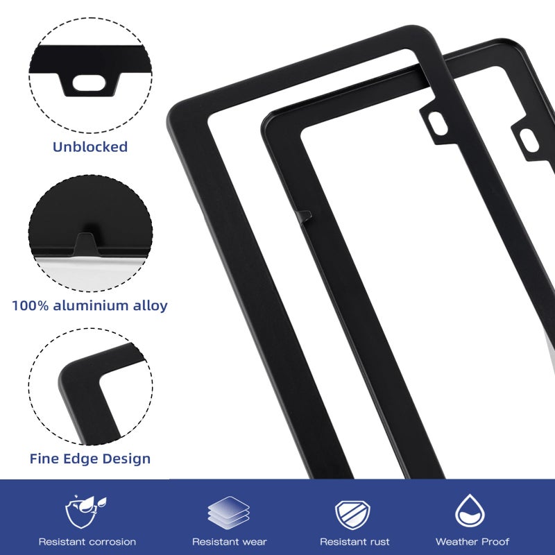OKLPF 2 Pack Black License Plate Frame, Black Aluminum License Plate Cover, Matte License Plate Front and Rear 2 Packs. (2 Holes), Come with Screw Cap, Screw,Washer - Image 3