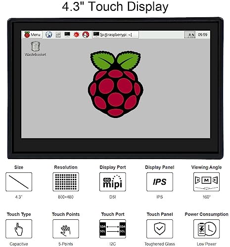 Waveshare 43inch DSI LCD Display with Case for Raspberry Pi 4B 800x480 Capacitive Touchscreen MIPI DSI Interface IPS Wide Angle Supports RaspbianUbuntuKali WIN10 IoTRetropie Driver Free - Image 3