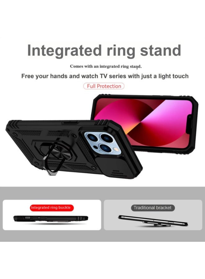 جراب مغناطيسي متوافق مع iPhone 15 Pro Max - غطاء أسود مع درع خصوصية منزلق وحامل حلقي دوار 360 درجة | مقاوم للصدمات والخدوش، مناسب للتركيب في السيارة - Image 4