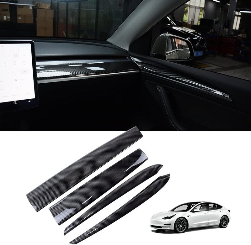 SHSBSCAR Carbon Fiber Dashboard Cover for Tesla Model Y Adhesive Dashboard Interior Accessories for Tesla Model 3 2021 2022 (Light Carbon Fiber) - Image 1