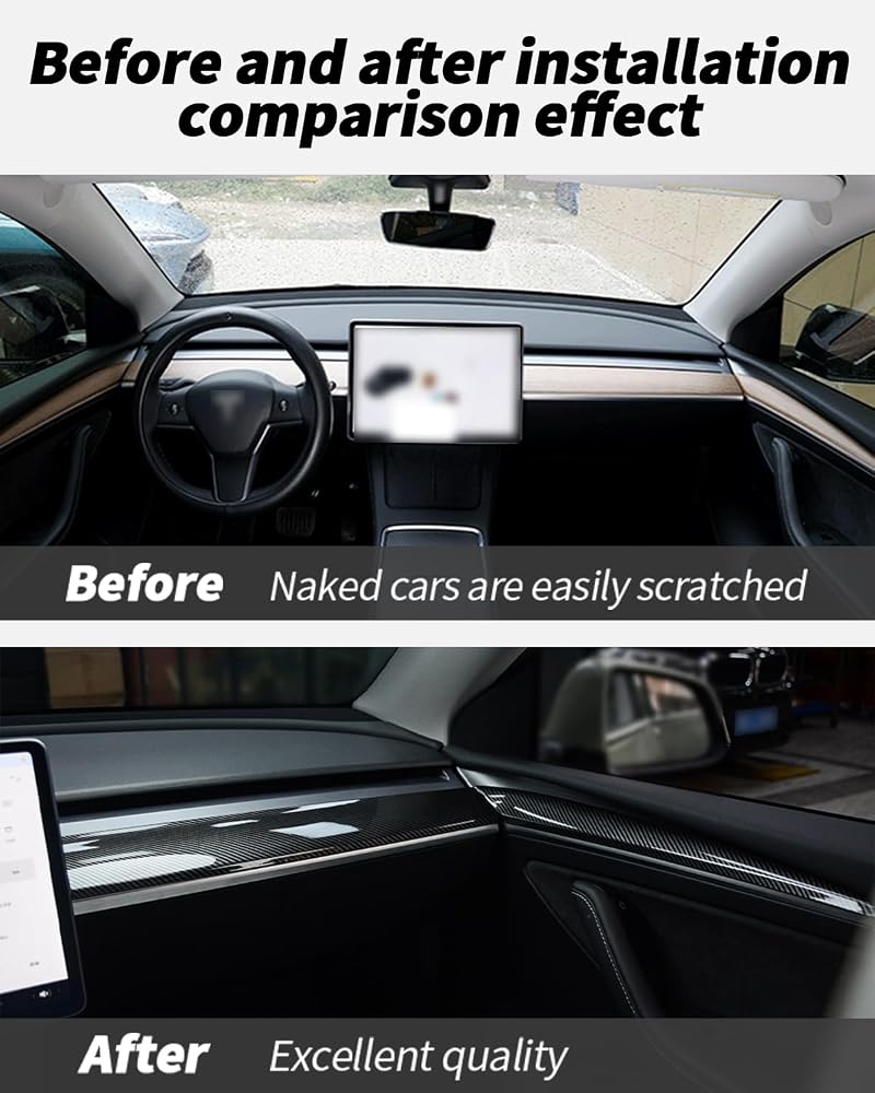 SHSBSCAR Carbon Fiber Dashboard Cover for Tesla Model Y Adhesive Dashboard Interior Accessories for Tesla Model 3 2021 2022 (Light Carbon Fiber) - Image 2
