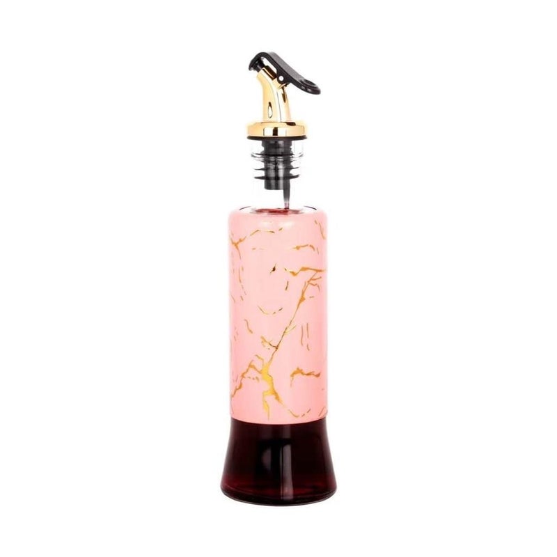 CherryBox Designer Glass Oil Vinegar Dispenser Bottle for Kitchen Stainless Steel LeakProof Cork Oil Pourer and Holder 320ml Pink - Image 1